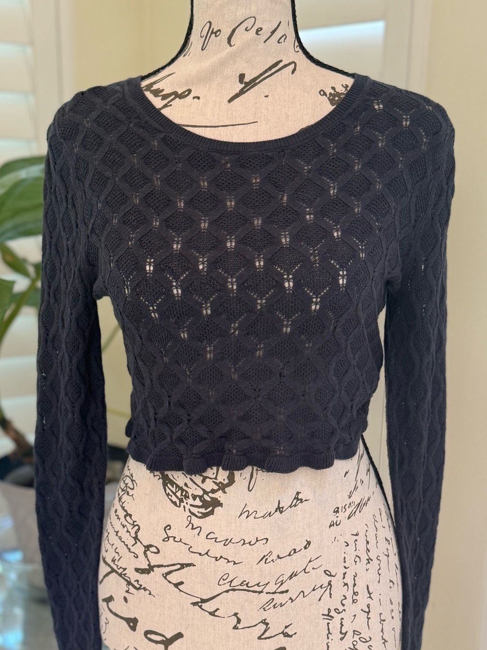 Florence by Mills le Pointelle Honeycomb lace cropped sweater size S NWT